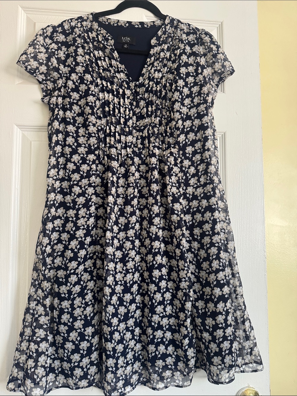 MSK Navy and White Floral Short-Sleeve Girls Dress